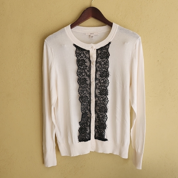Merona Sweaters - Merona White Cardigan with Black Lace Accent
